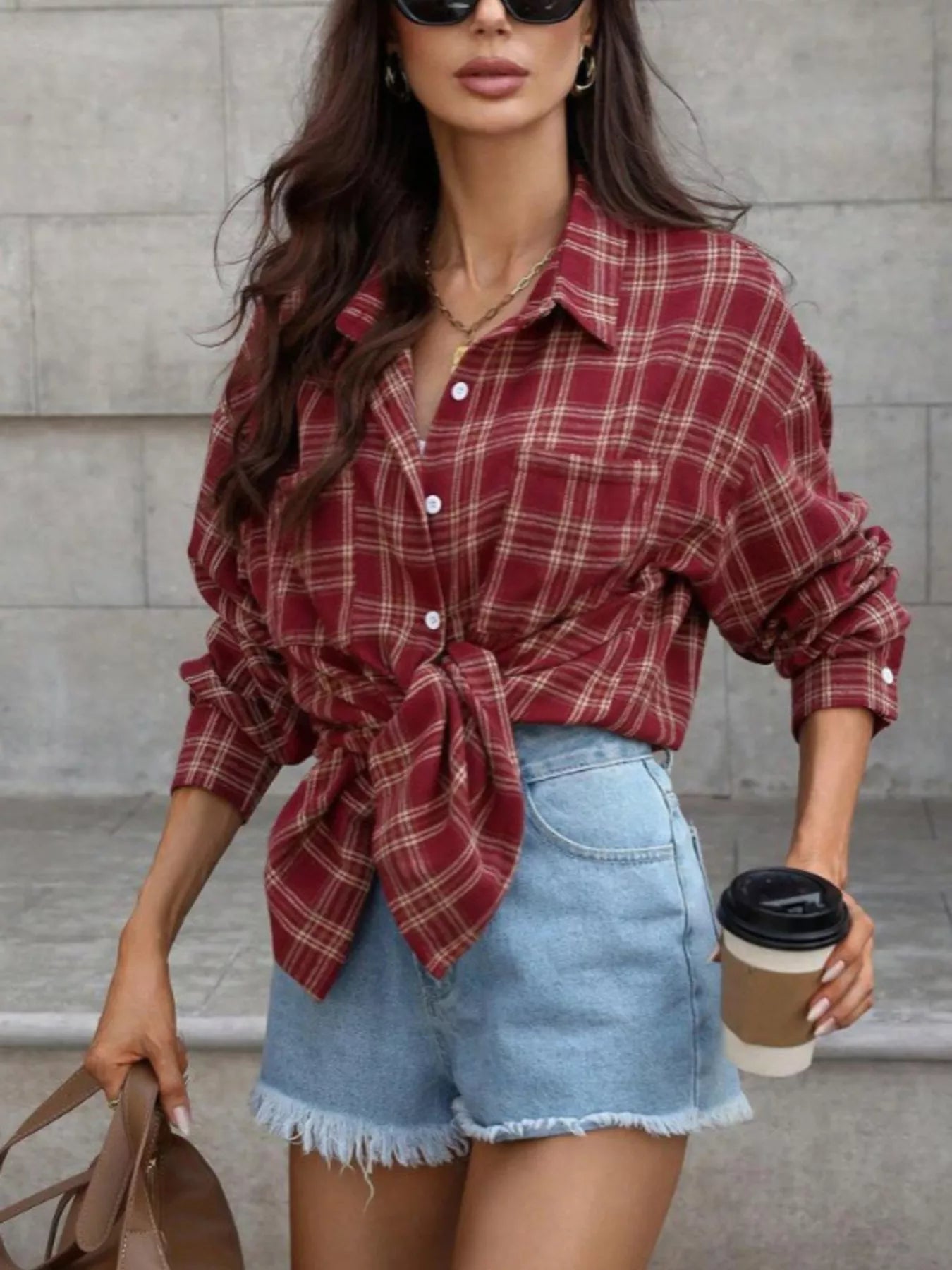 Plaid Button-Down Long Sleeve Shirt