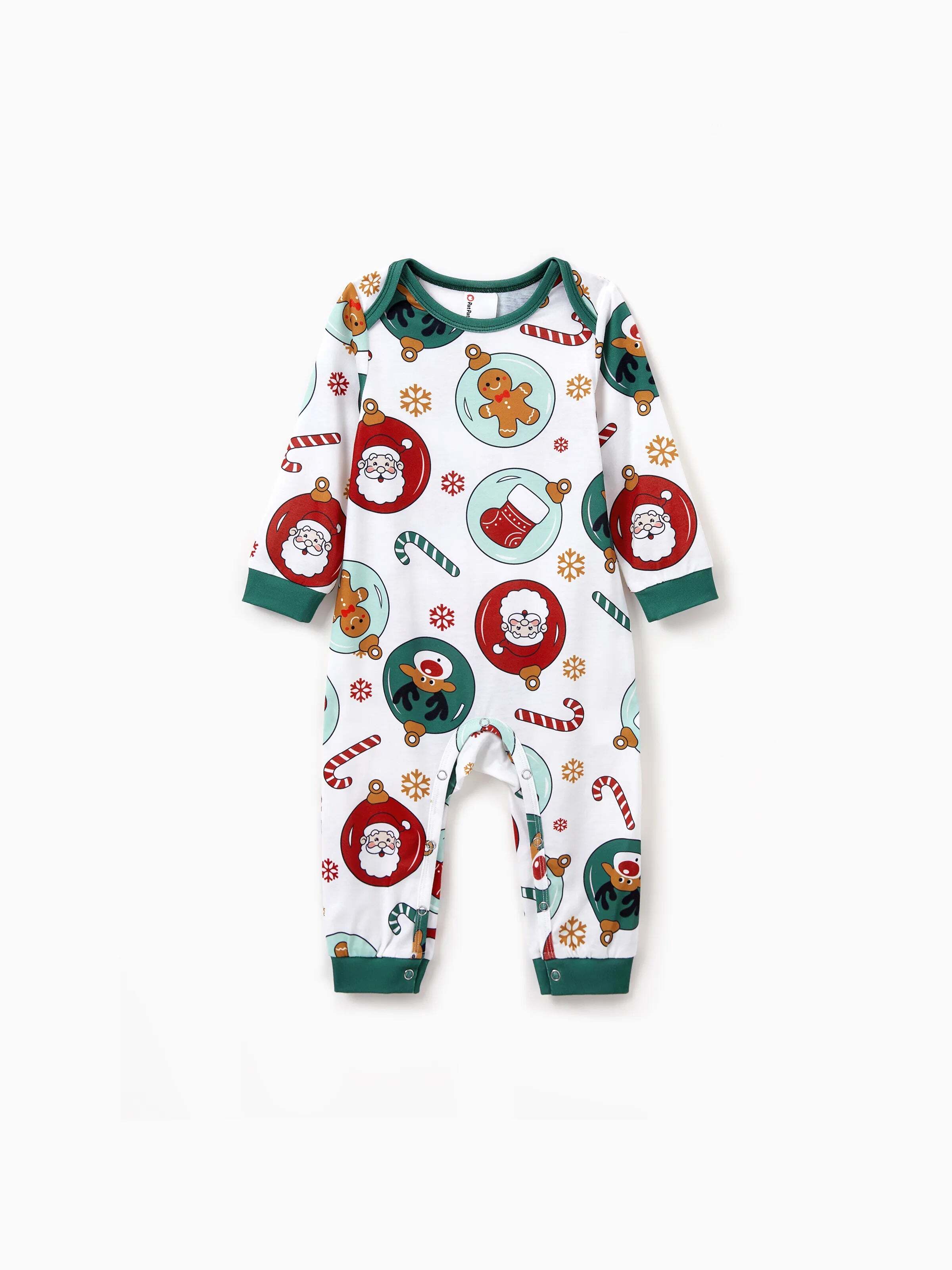 Christmas Matching Family Pajamas Set Reindeer and Santa Claus PJS with Christmas Socks Green