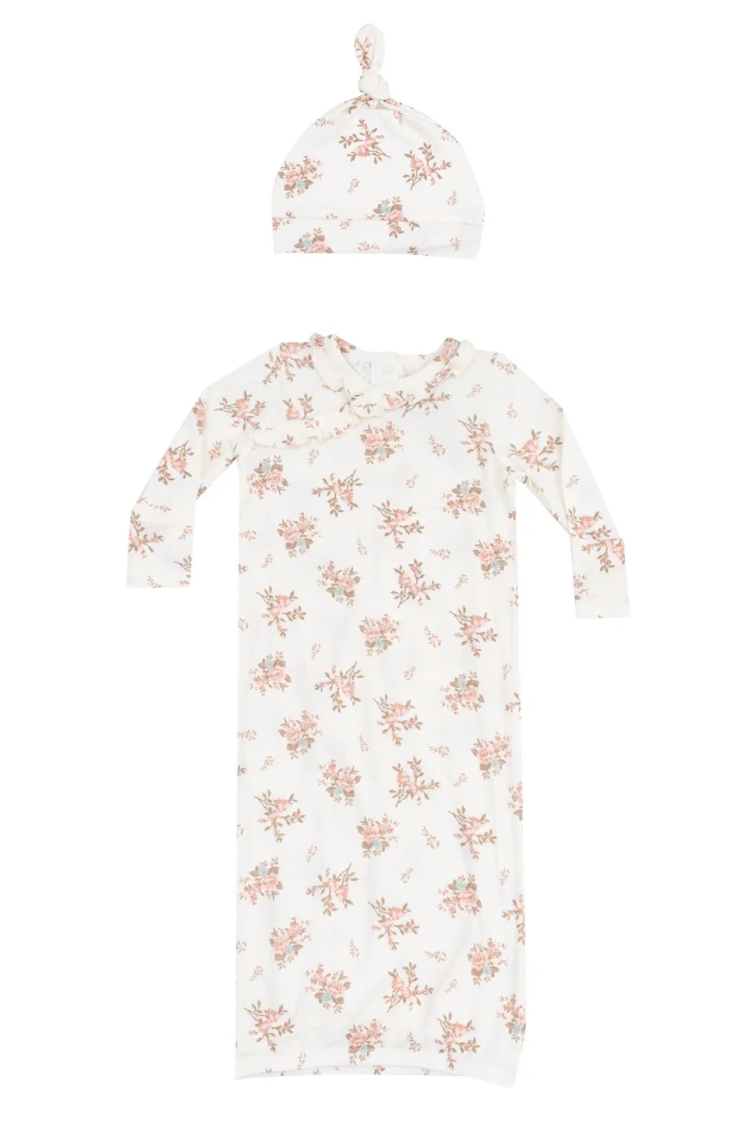 KIMONO GOWN AND HAT SET - VINTAGE ROSEBUDS - 0-3M