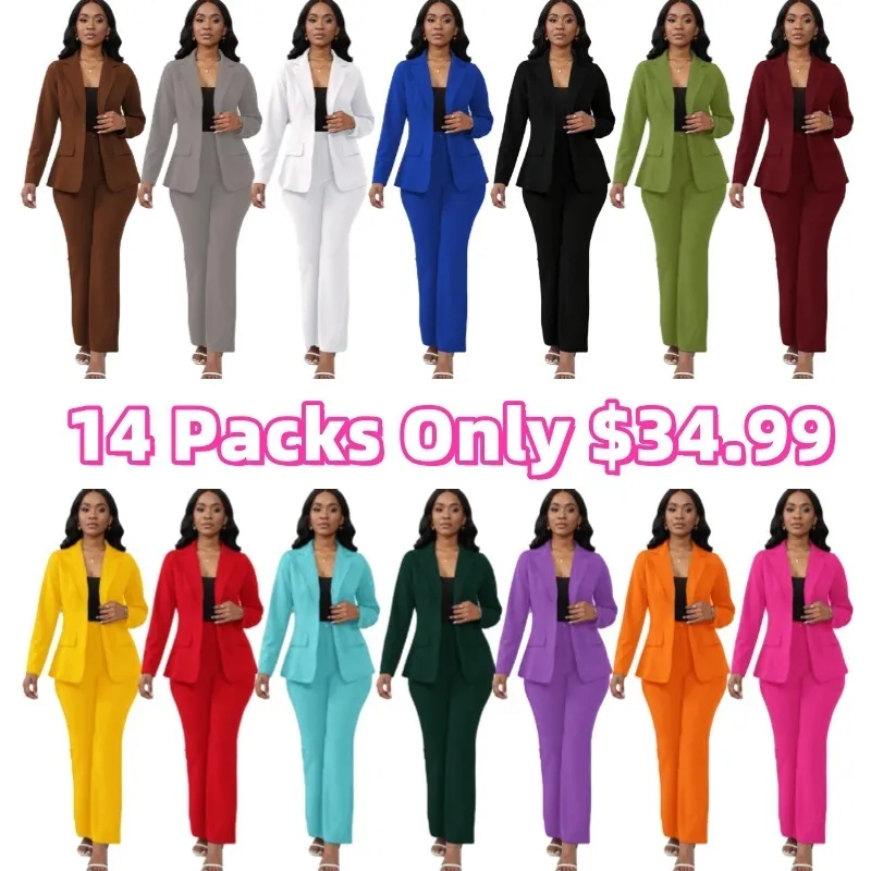 Women's elegant business solid color long-sleeved two-piece suit