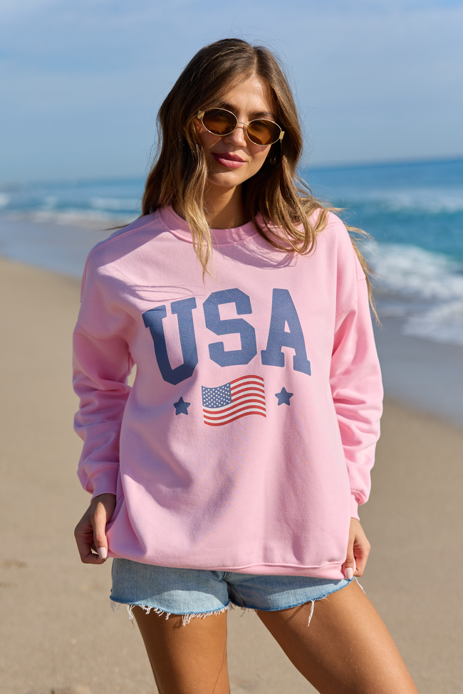USA Flag Light Pink Graphic Sweatshirt