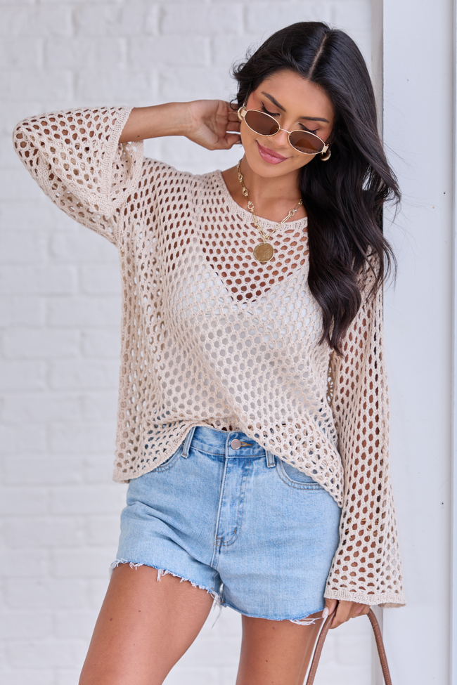 Let It Go Tan Open Knit Sweater
