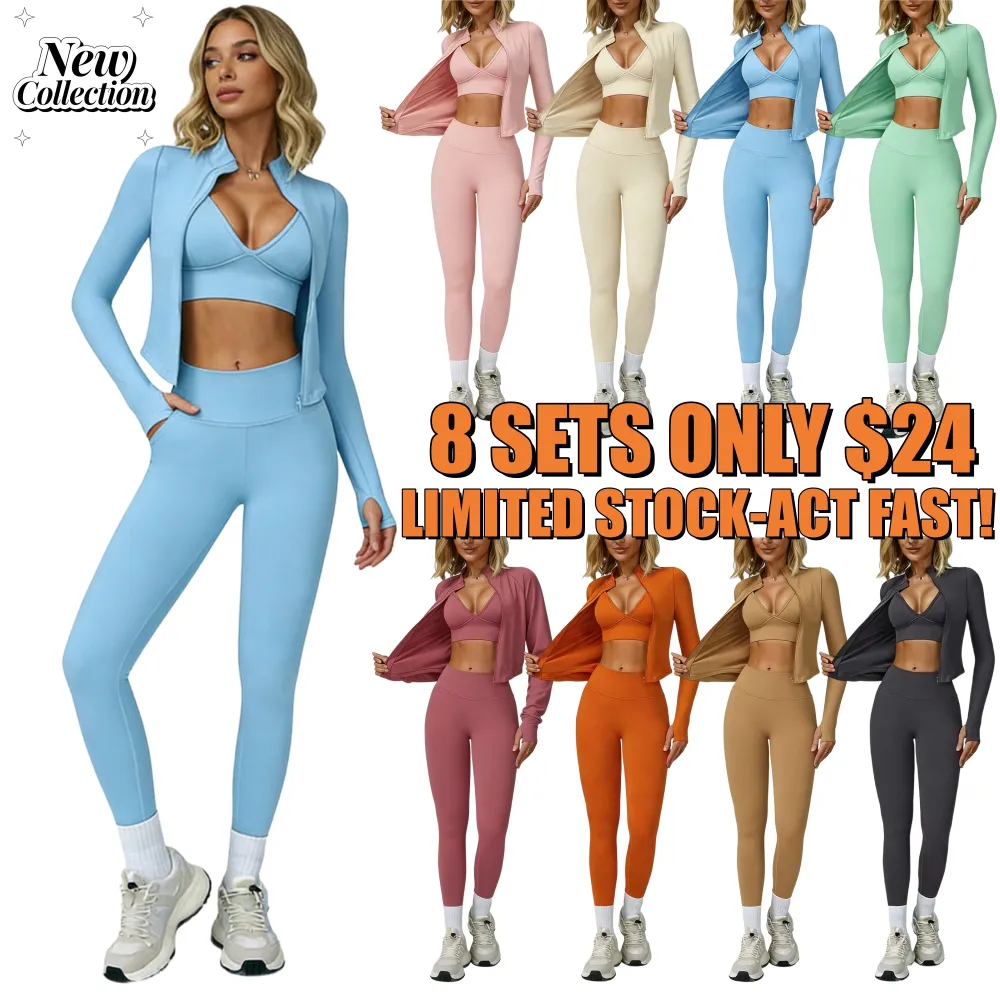 Women Quick-Dry Running Yoga 3-Piece Jacket Leggings Set