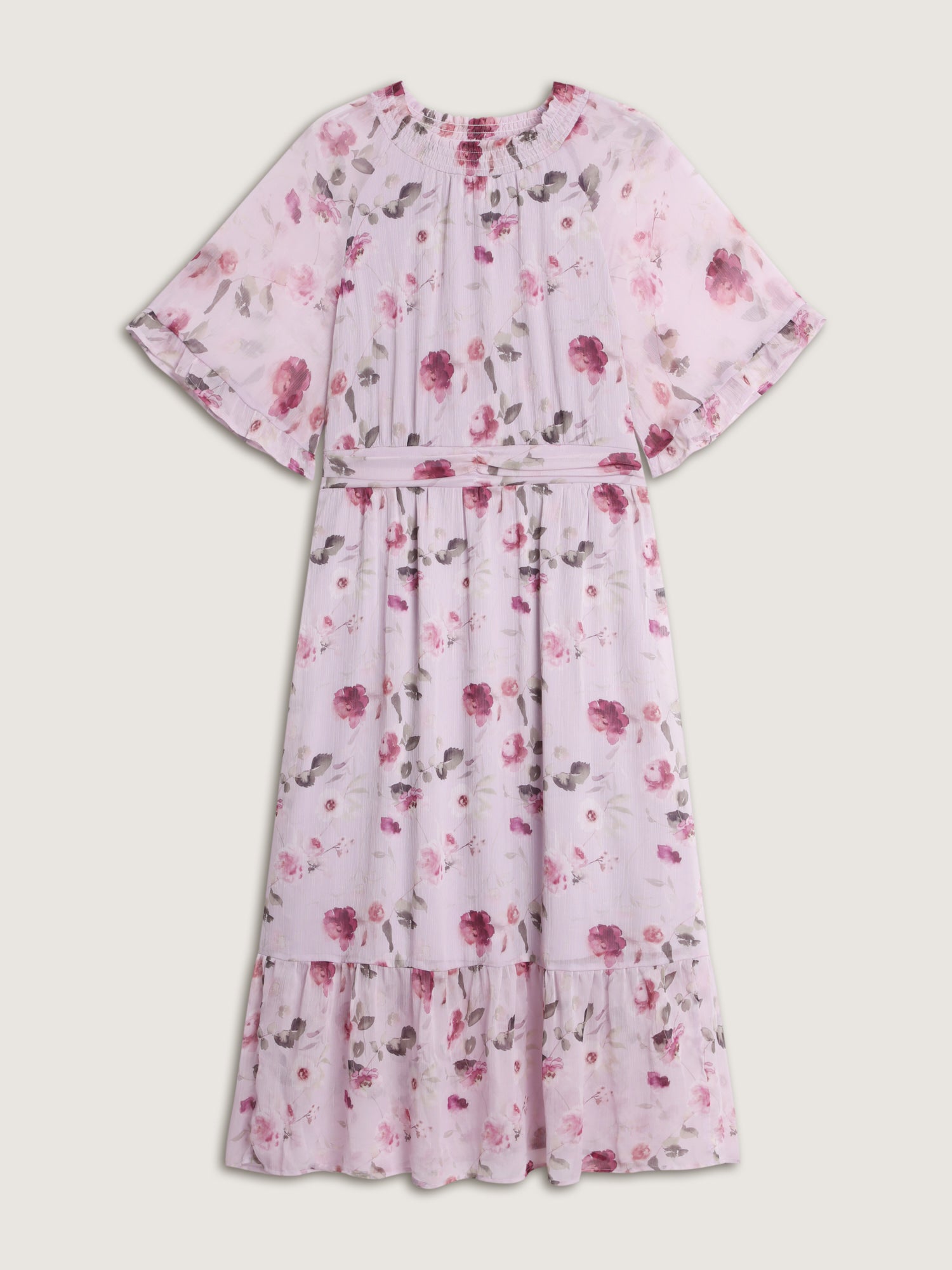 Floral Print Pockets Shirred Mock Neck Maxi Dress