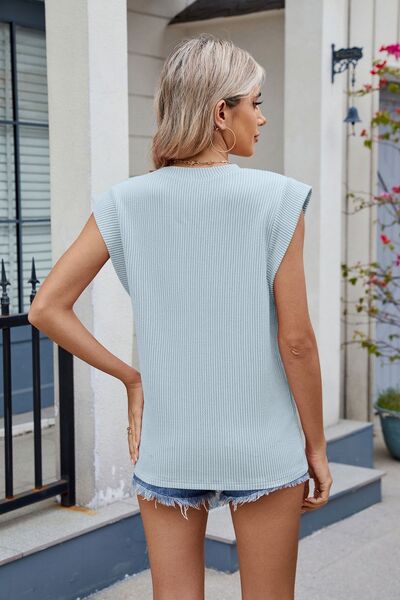 Corded Rib Round Neck Top (multiple color options)