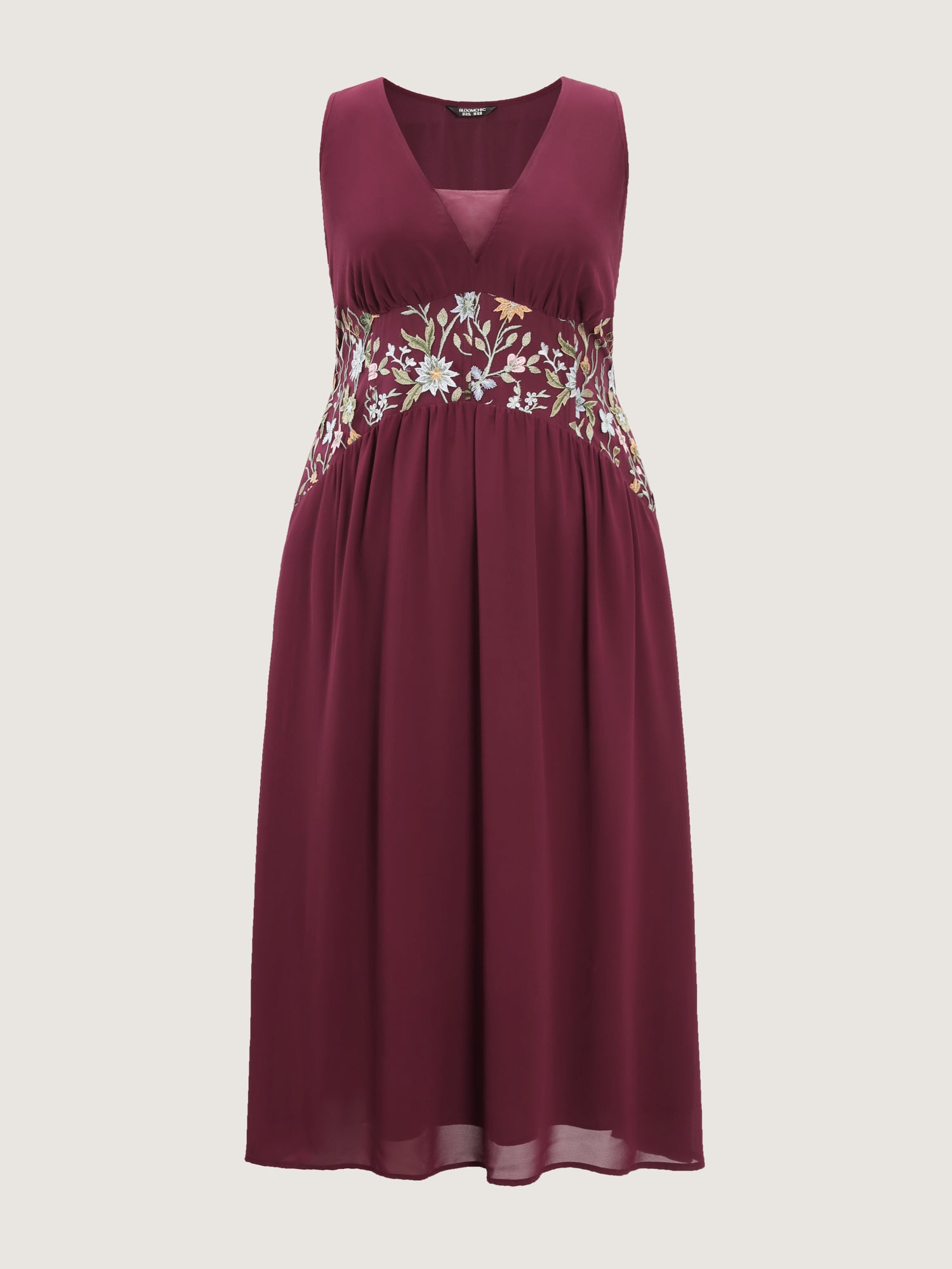 Floral Embroidered V-Neck Sleeveless Maxi Dress