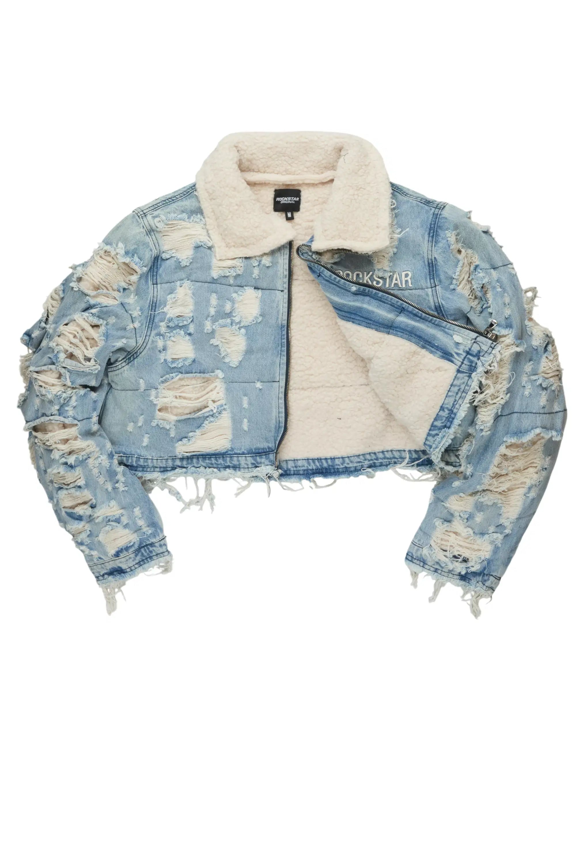Fara Blue Denim Sherpa Puffer Jacket
