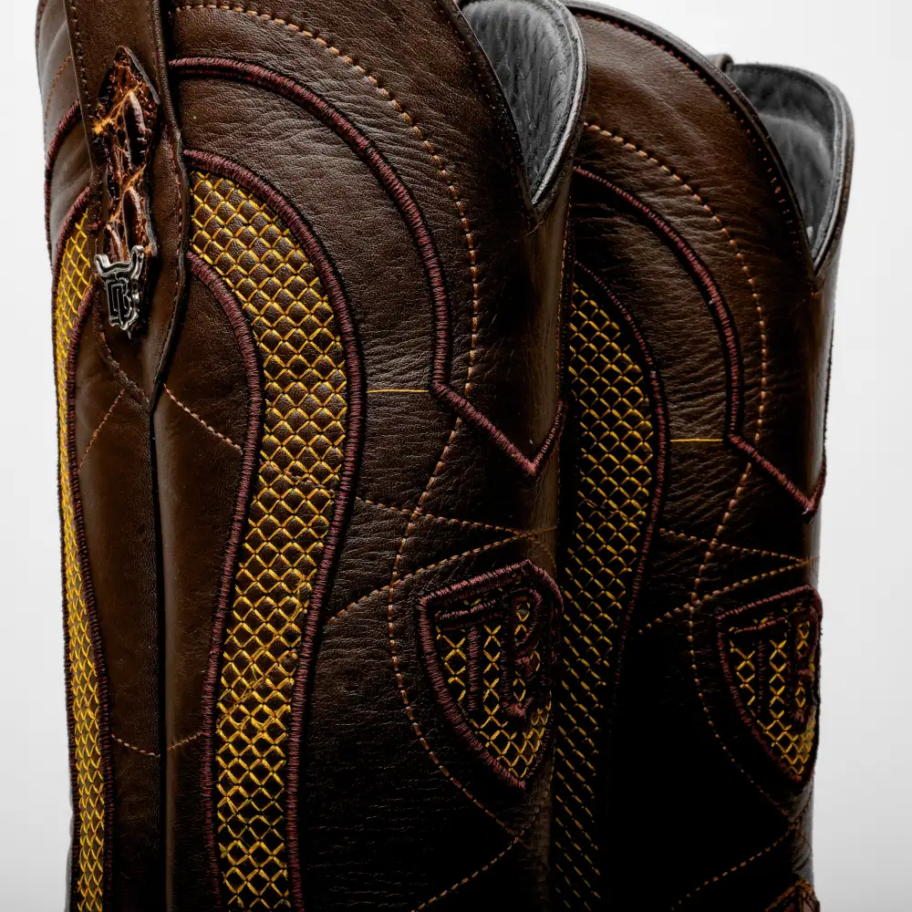 Two-Tone Caiman Belly Leather Boots - Square Toe