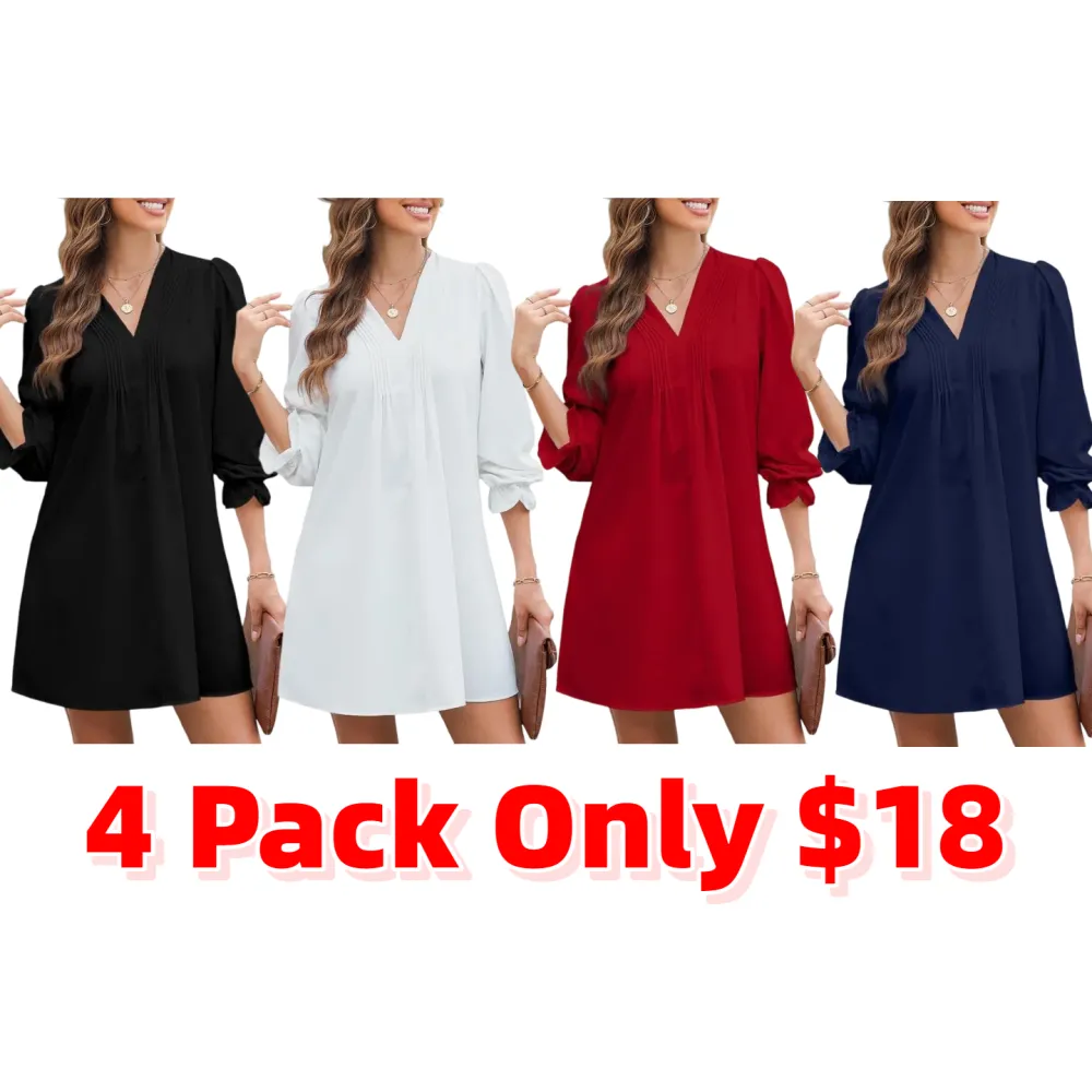 Womens Casual Dress A-Line Ruffle Sleeve V Neck Midi Dress