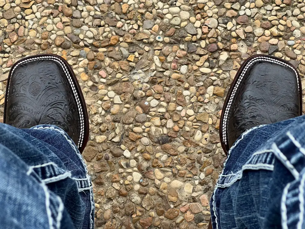 Men’s Dark Brown Hand-Tooled Leather Boots With Red Shaft