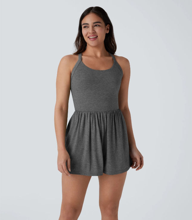 Women‘s 2-in-1 Backless Romper with Pockets