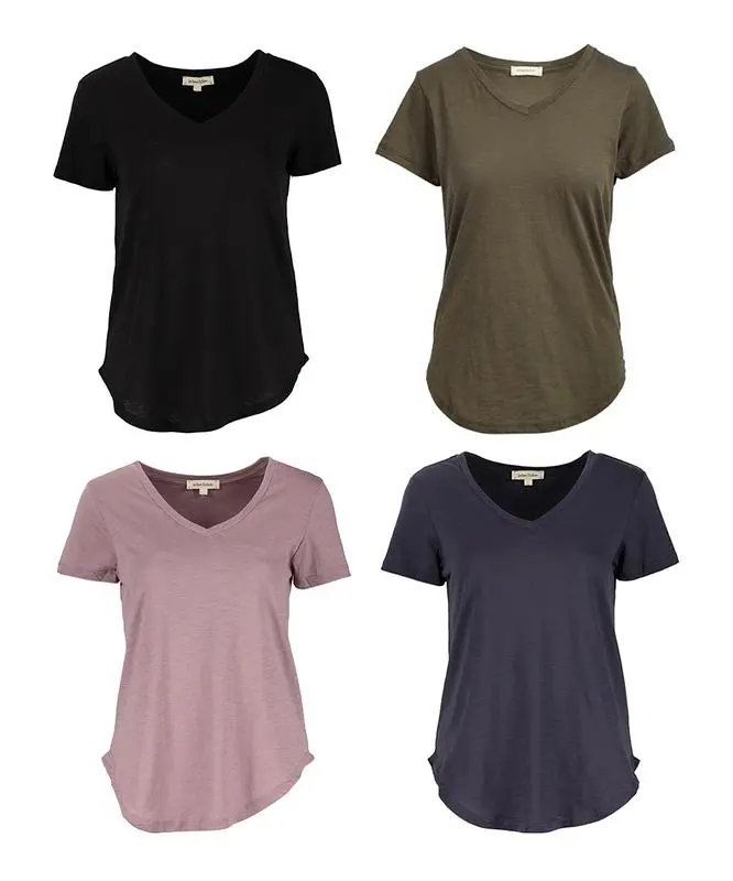 Casual V-Neck Plain Curved Hem Tee