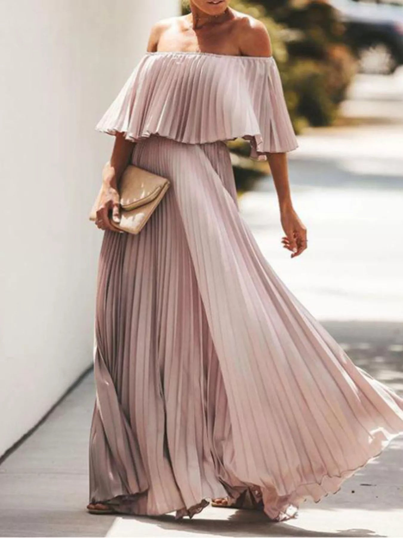 Full Size Off-Shoulder Pleated Maxi Dress Plus Size
