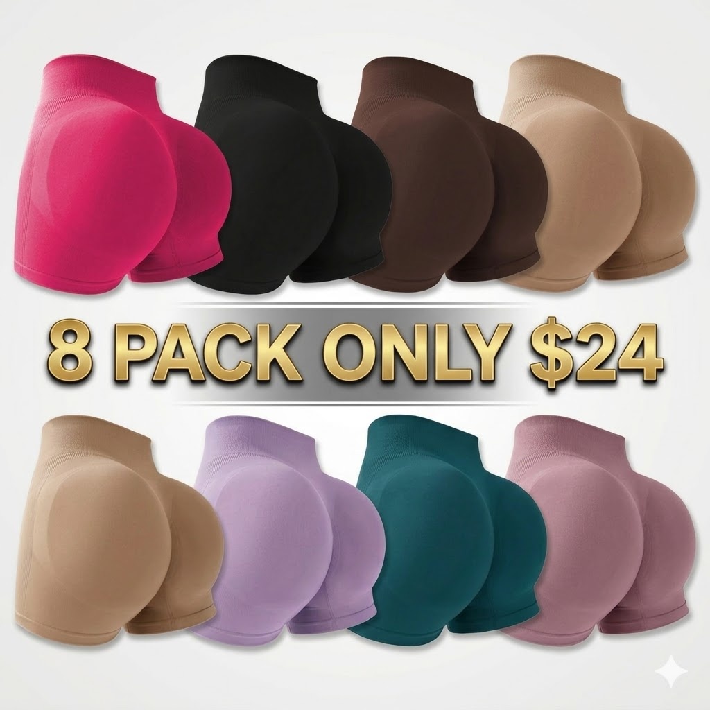 8-Pieces High Waist Tummy Control Side-Ribbed Butt-Lifting Seamless Shorts