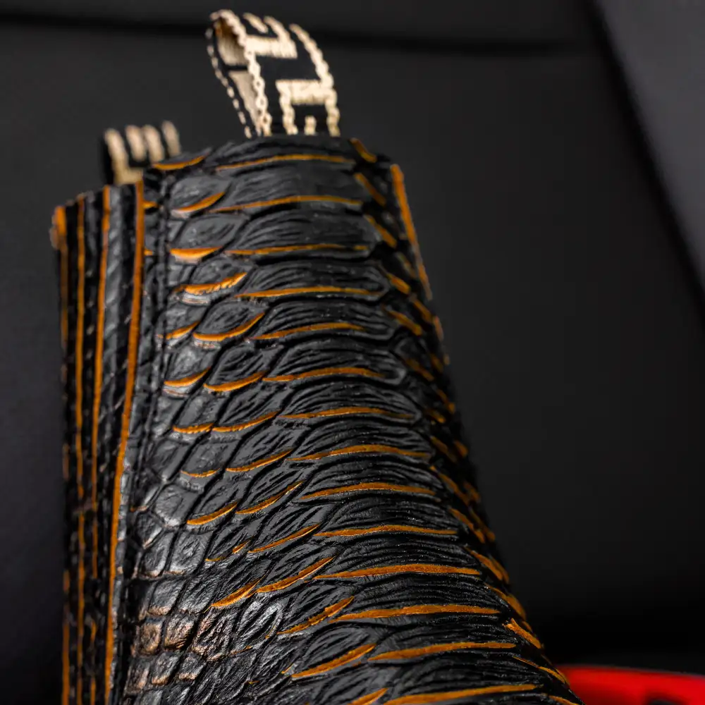 Black & Yellow Python Leather Botin With 3D Lightweight Soles - Square Toe