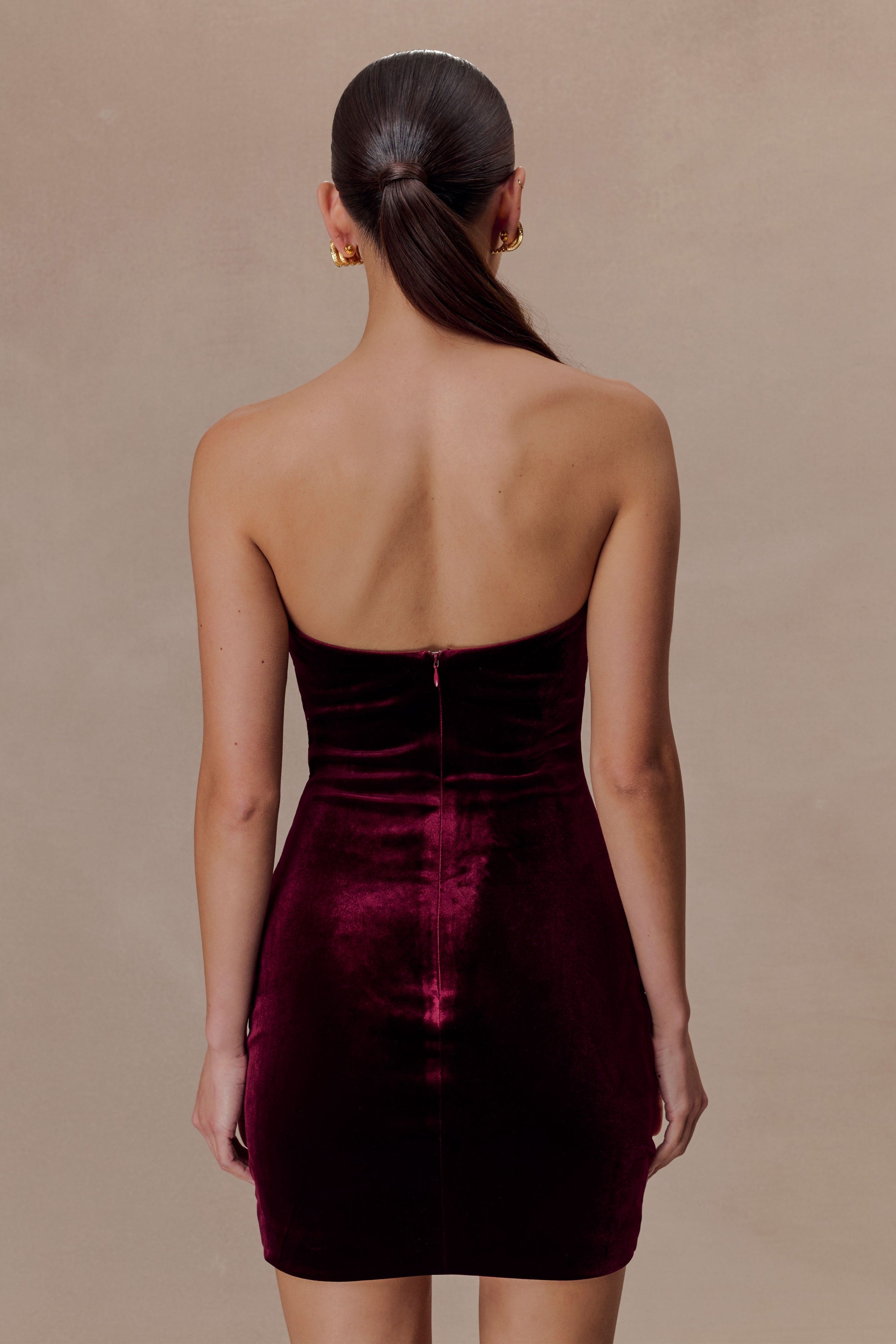 Wine Velvet Strapless Mini Dress