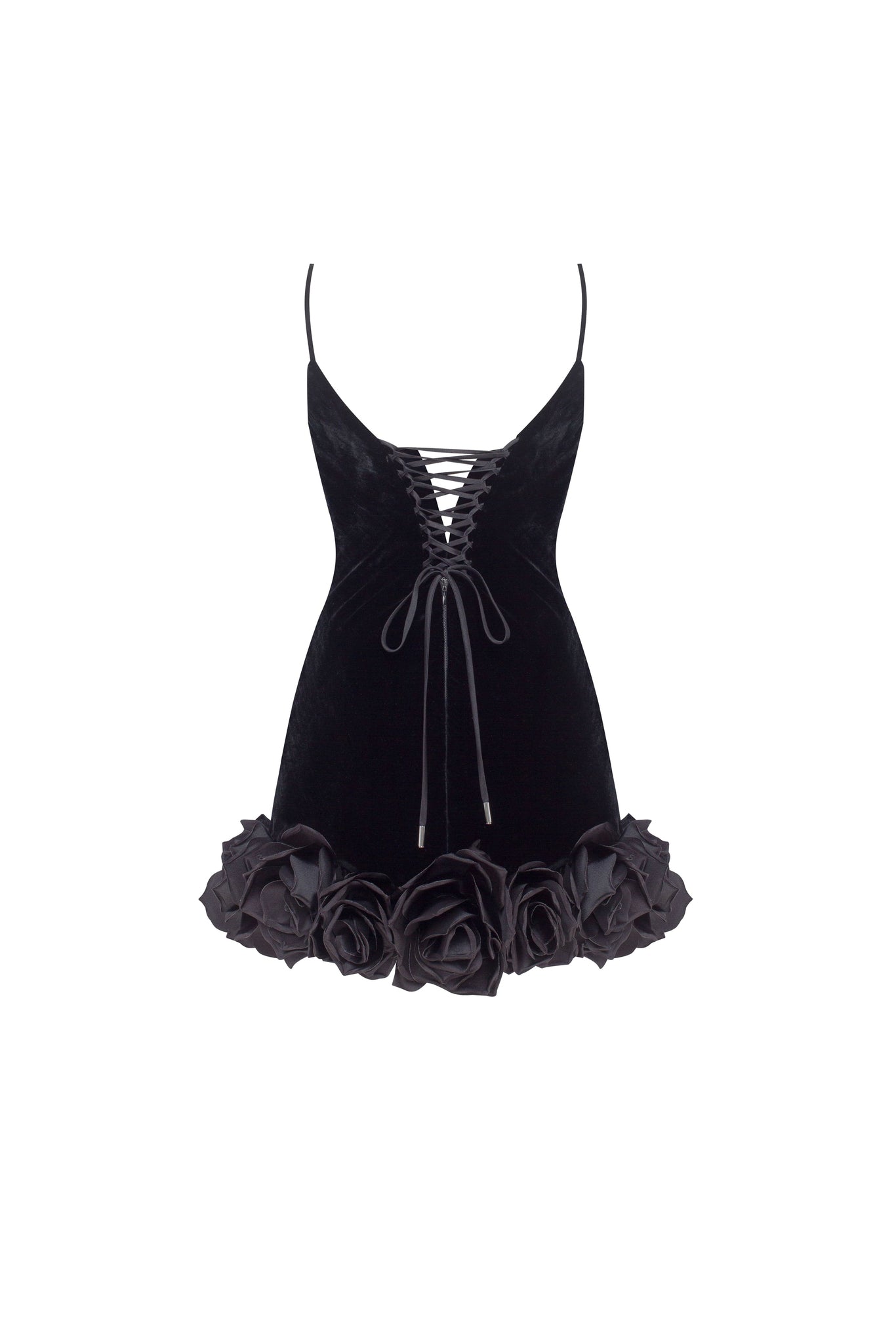 Black velvet mini dress with 3D flowers
