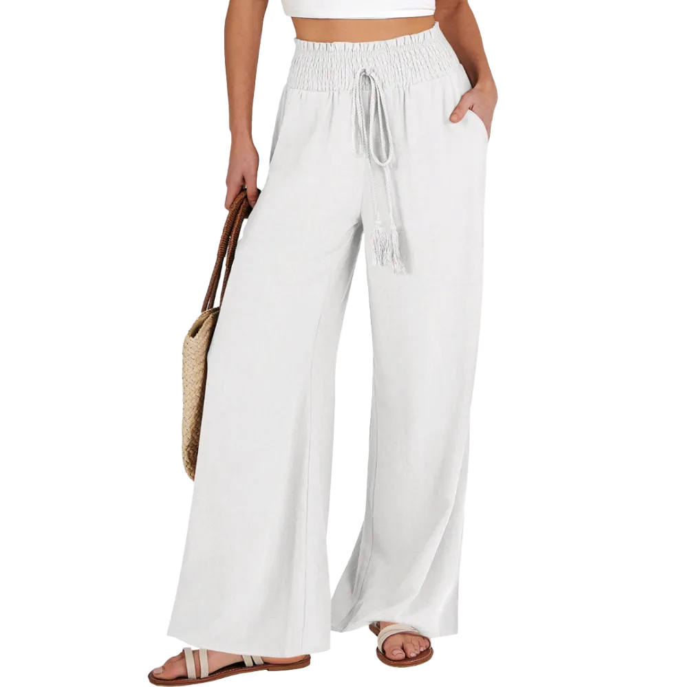 ANRABESS Women's Linen Palazzo Pants – Summer Casual High Waist Wide-Leg Trousers with Pockets