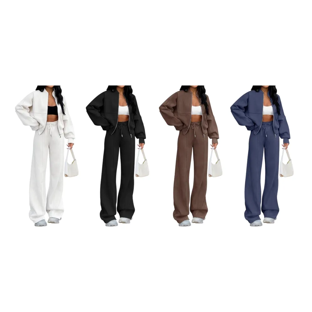 Women’s 2-Piece Set – Zip Up Jacket & Elastic Waist Pants