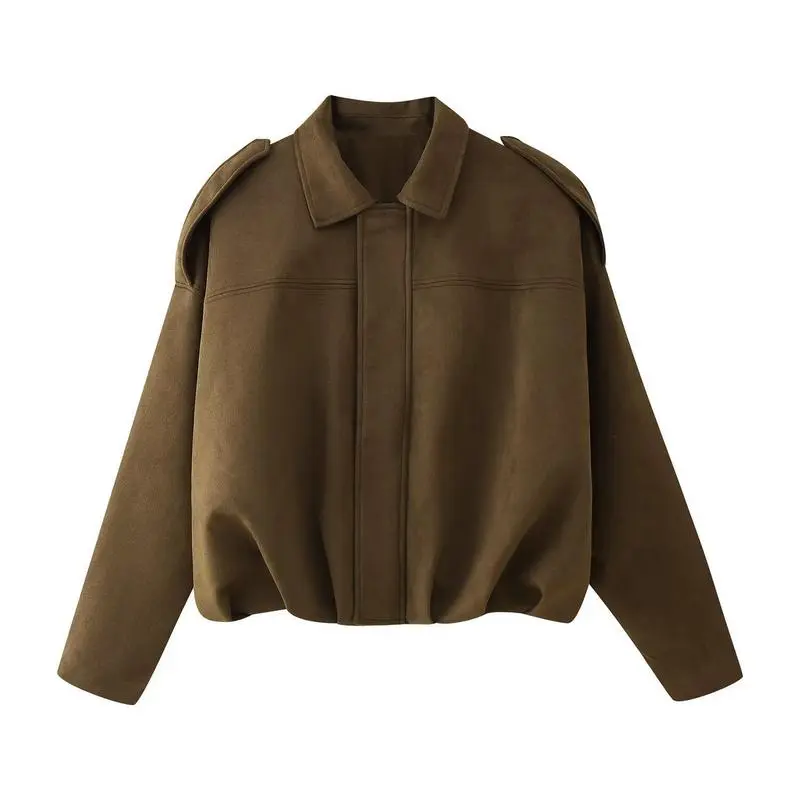 Women's Vintage Zip-Up Collared Jacket – Cozy Oversized Fall & Winter Outerwear