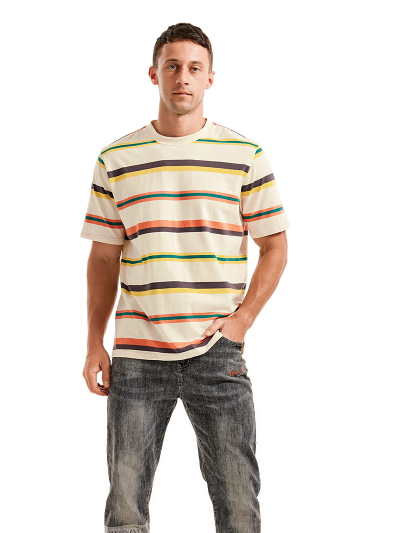 Men's Knitted Colorful Striped Short Sleeve T-Shirt