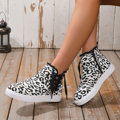 Lace-Up Round Toe Canvas Boots with Side Zip (multiple color options)