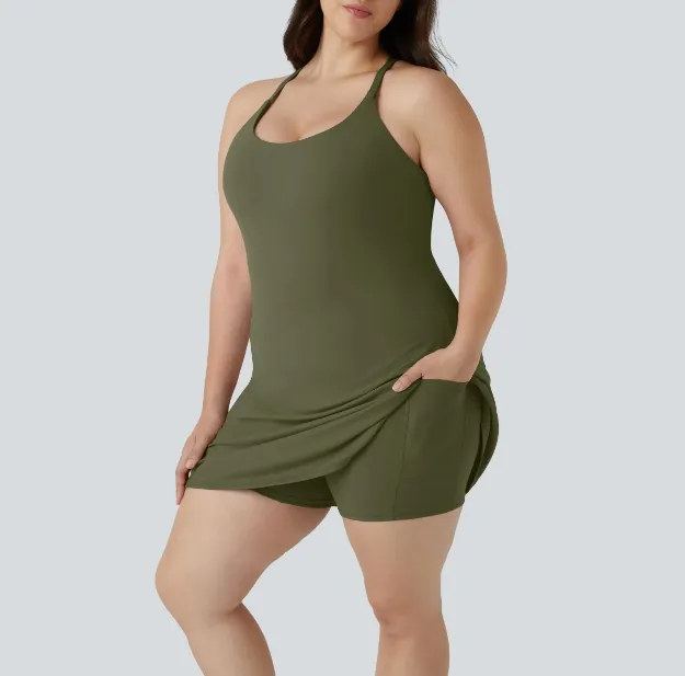 Plush Backless 2-in-1 Flare Active Dress -Plus Size Workout Edition