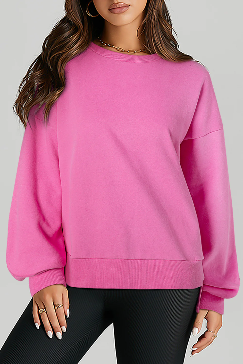Smoke Solid O Neck High Low Hem Pullover Sweatshirt