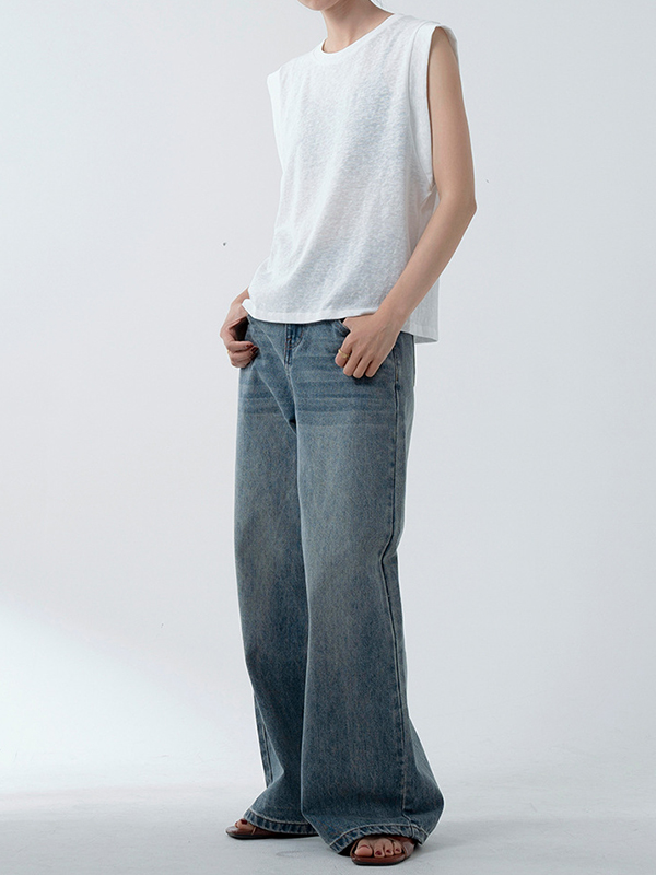 See-Through Solid Color Loose Sleeveless Round-Neck Vest Top