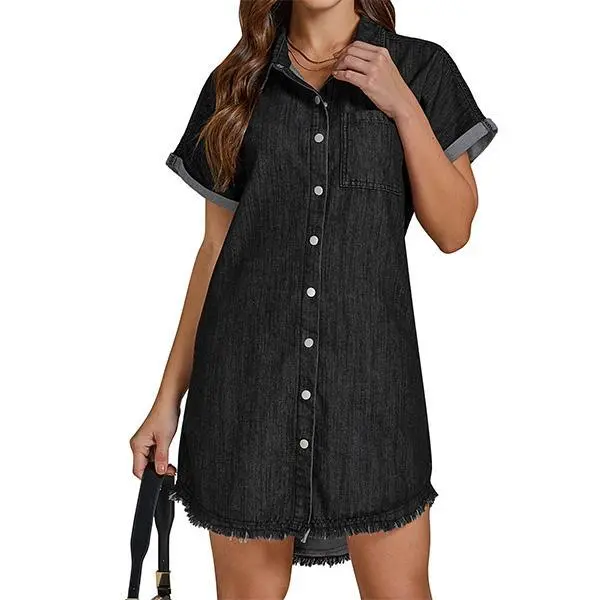Denim Dress for Women Button Down Short Sleeves