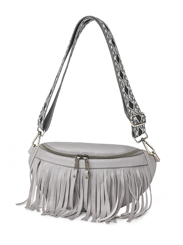 Geometric Tasseled Zipper Crossbody Bags