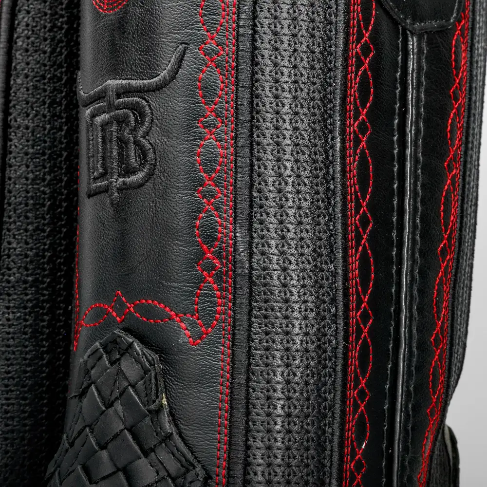 Black Basketweave Leather Boots - Square Toe