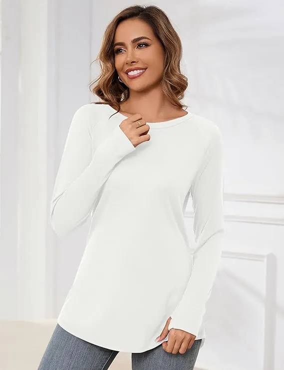 Womens Tunic Tops Crew Curved Hem