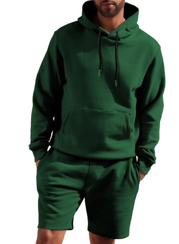 Mens 2 Piece Outfits Hoodie Sweatshirt Tracksuit Joggers Shorts Sweatsuit Set with Pockets