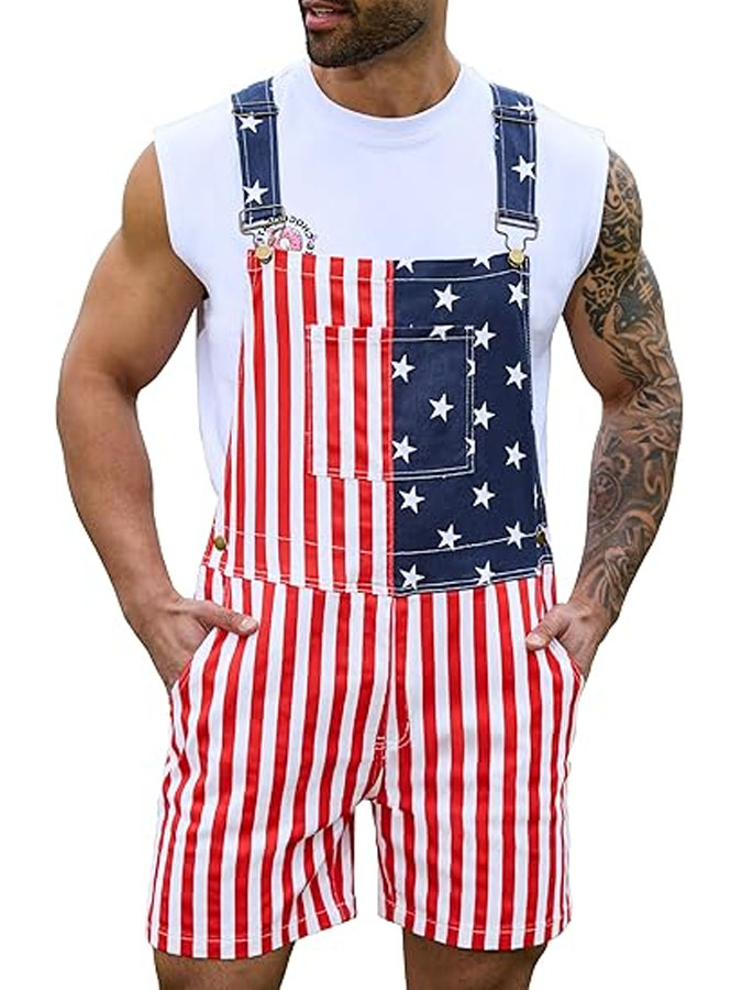 Unisex Retro American Flag Independence Day 250Th Anniversary Commemorative Classic Print Adjustable Shoulder Strap Waistband Shorts
