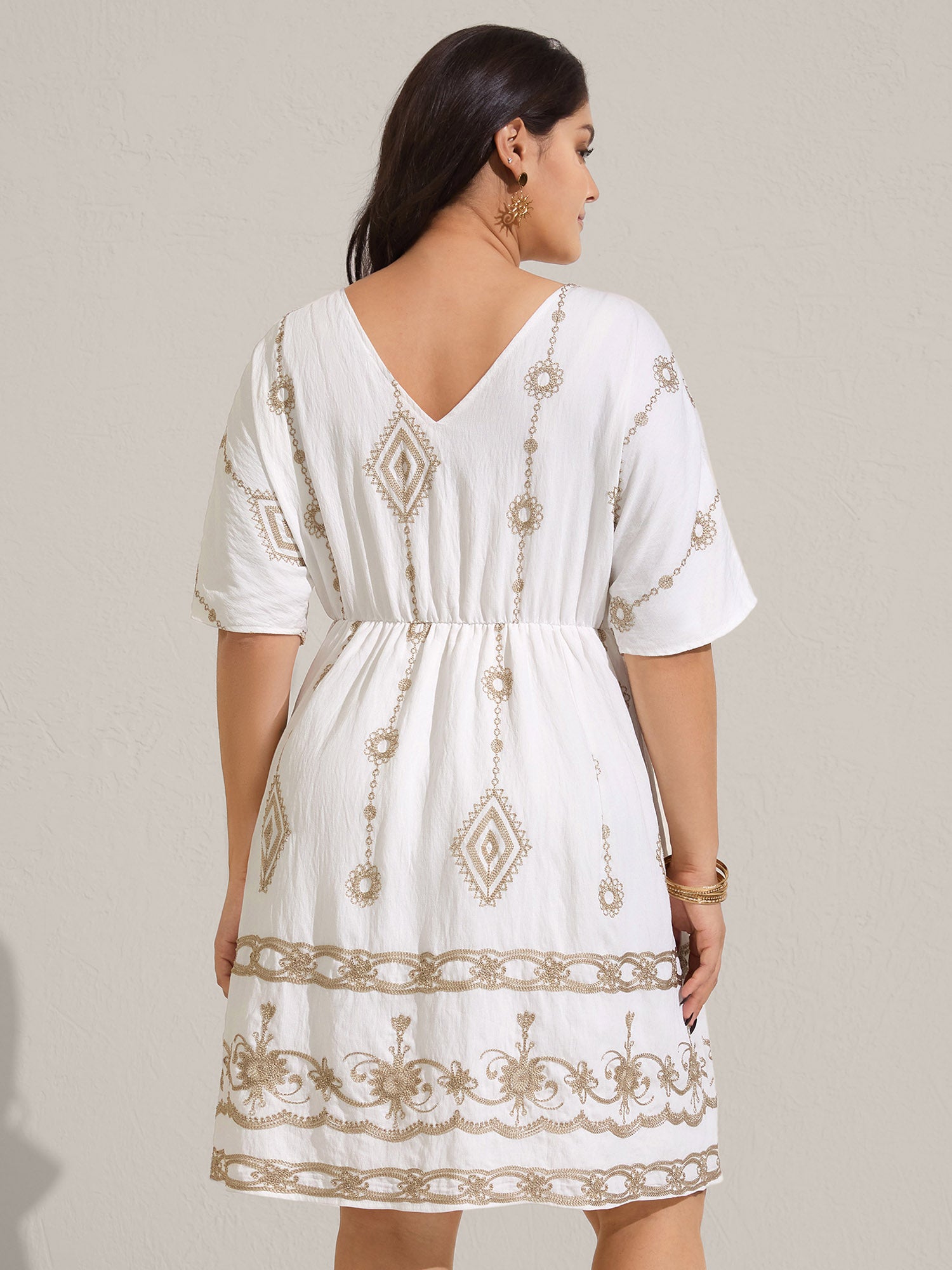 Boho Embroidered Waist Tie Mini Dress