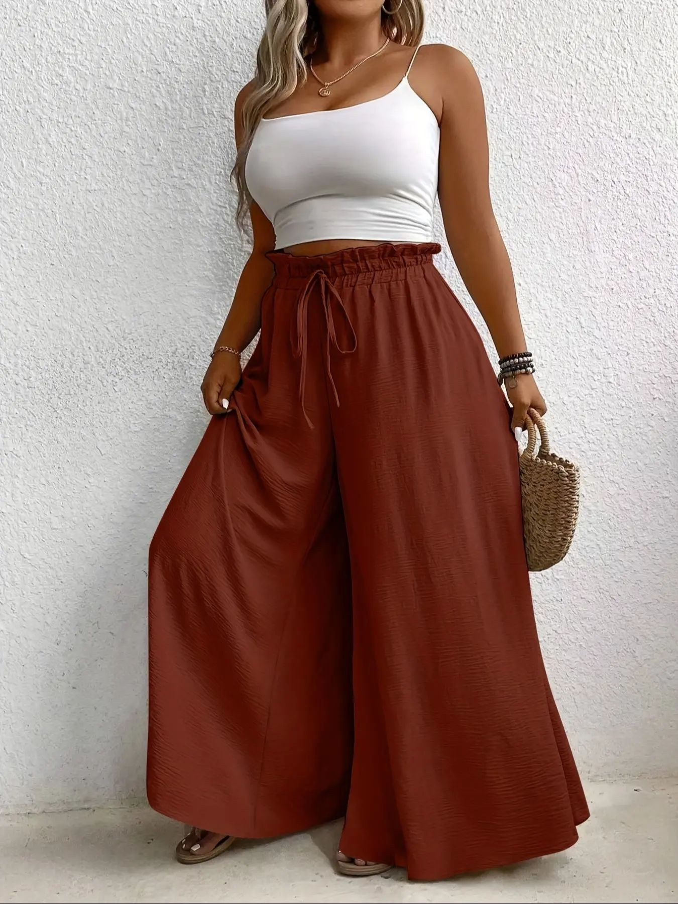 Elegant Plus Size Women's Wide Leg Pants, Loose Fit Commuter Style, Drapey Casual Trousers, Trendy Ladies Fashion