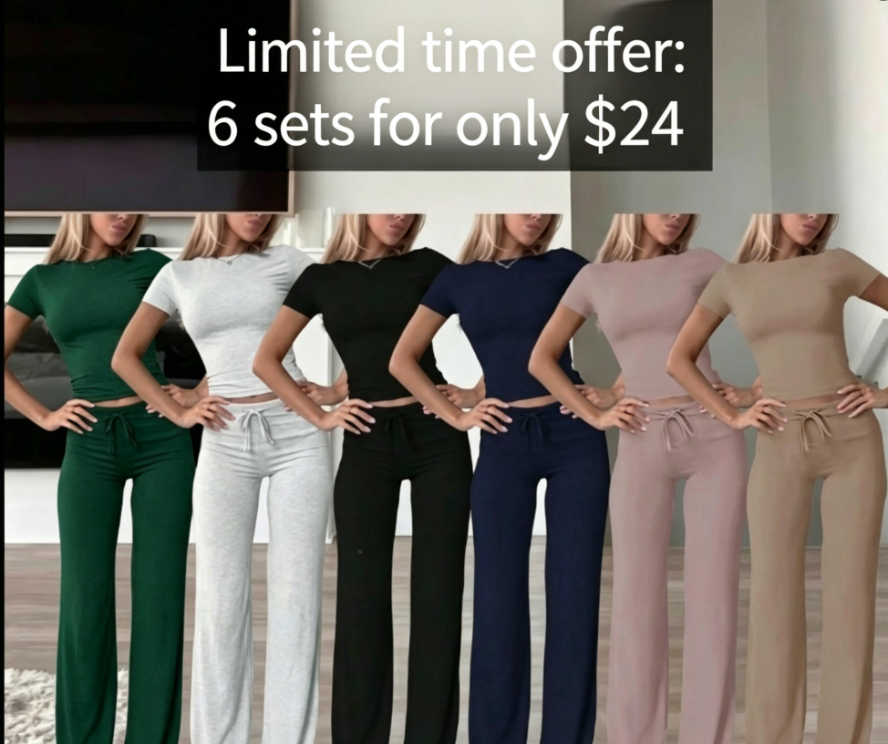 Women's Casual Crop Tee & Lounge Pants Set