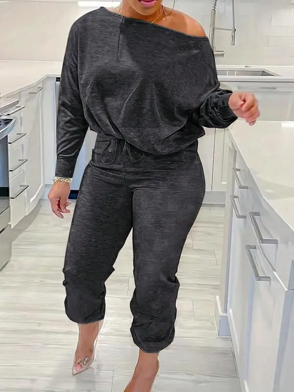 Plus Size One Shoulder Lounge Set – Soft, Casual & Chic