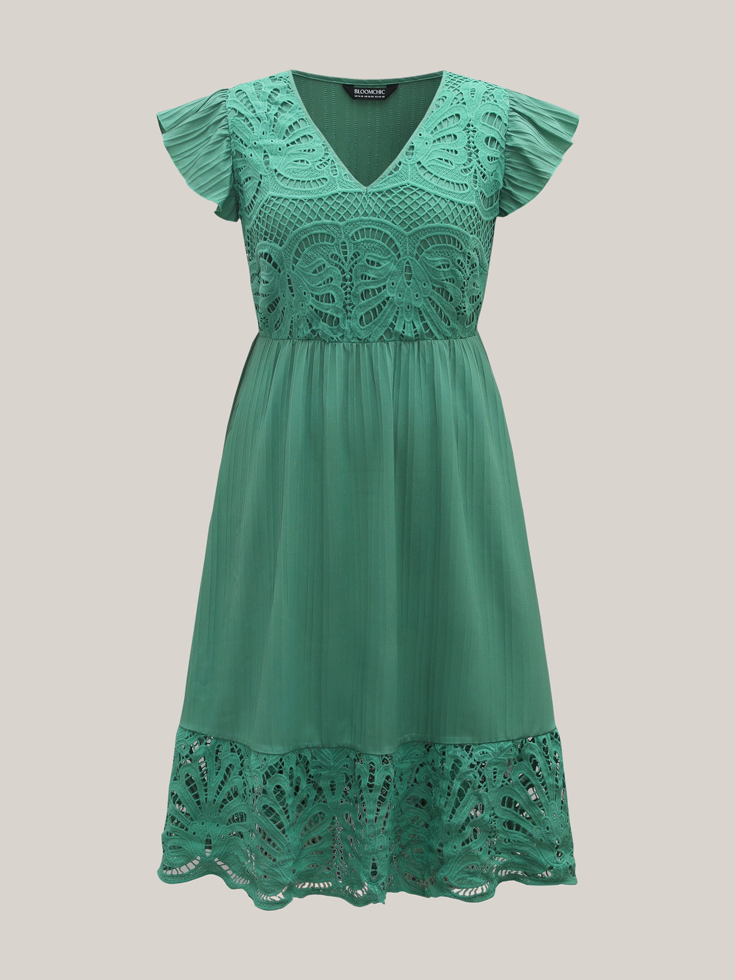 Lace Cut-Out Flutter Sleeve Midi Dress