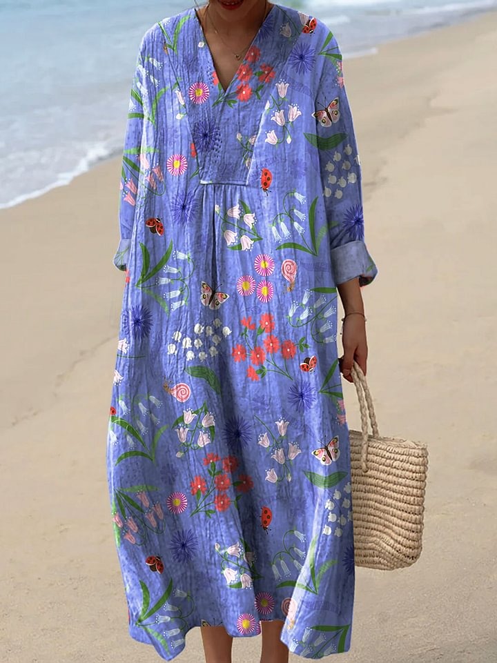 Women's Vintage Colorful Floral Pattern Art Print Casual Cotton And Linen 3/4 Sleeve Shirt