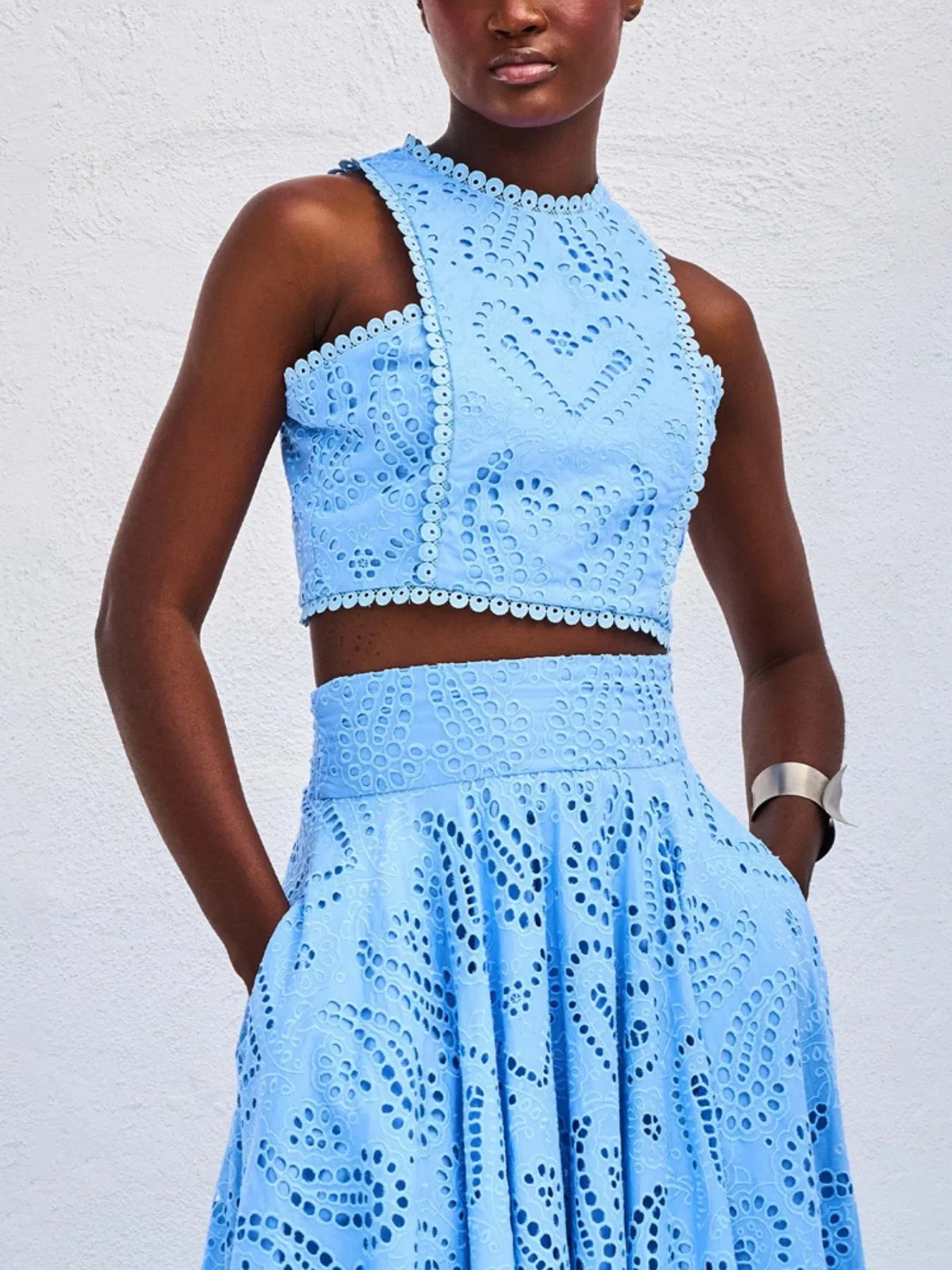 Eyelet Lace Top and Maxi Skirt Set