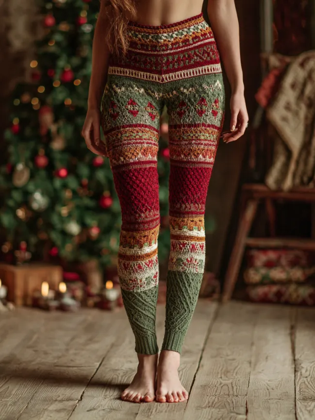 Vintage Fairman Island Knit Jacquard Cozy Knit Leggings