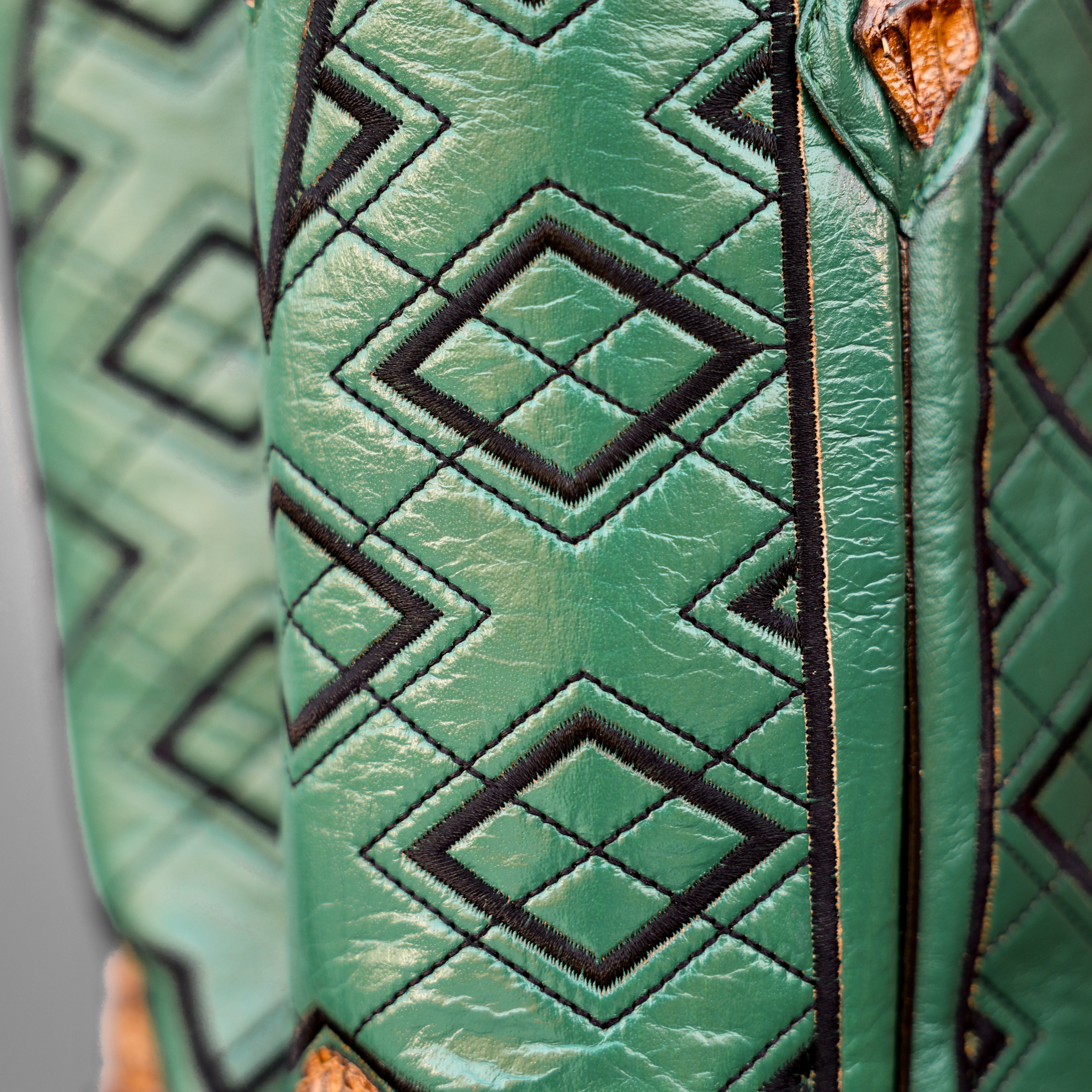 Honey Caiman Neck Leather Boots - Square Toe