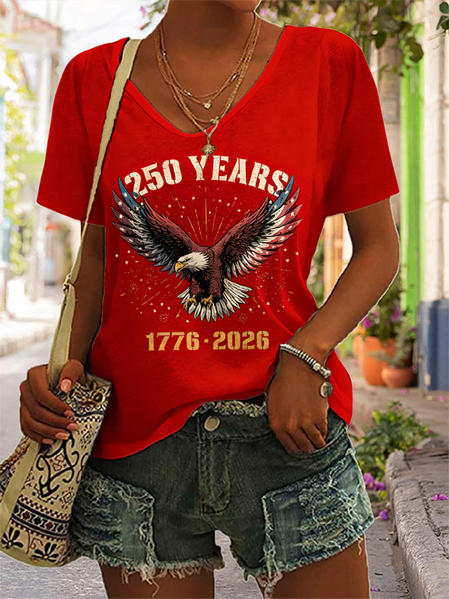 Women's 250th Anniversary Free Eagle Print V-neck T-shirt from the United States