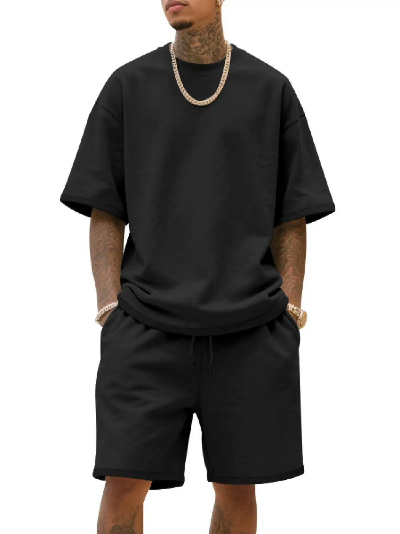 💥Easter Sale!Men's Summer Casual Set, Pure Color Round Neck Short Sleeve Tee & Shorts