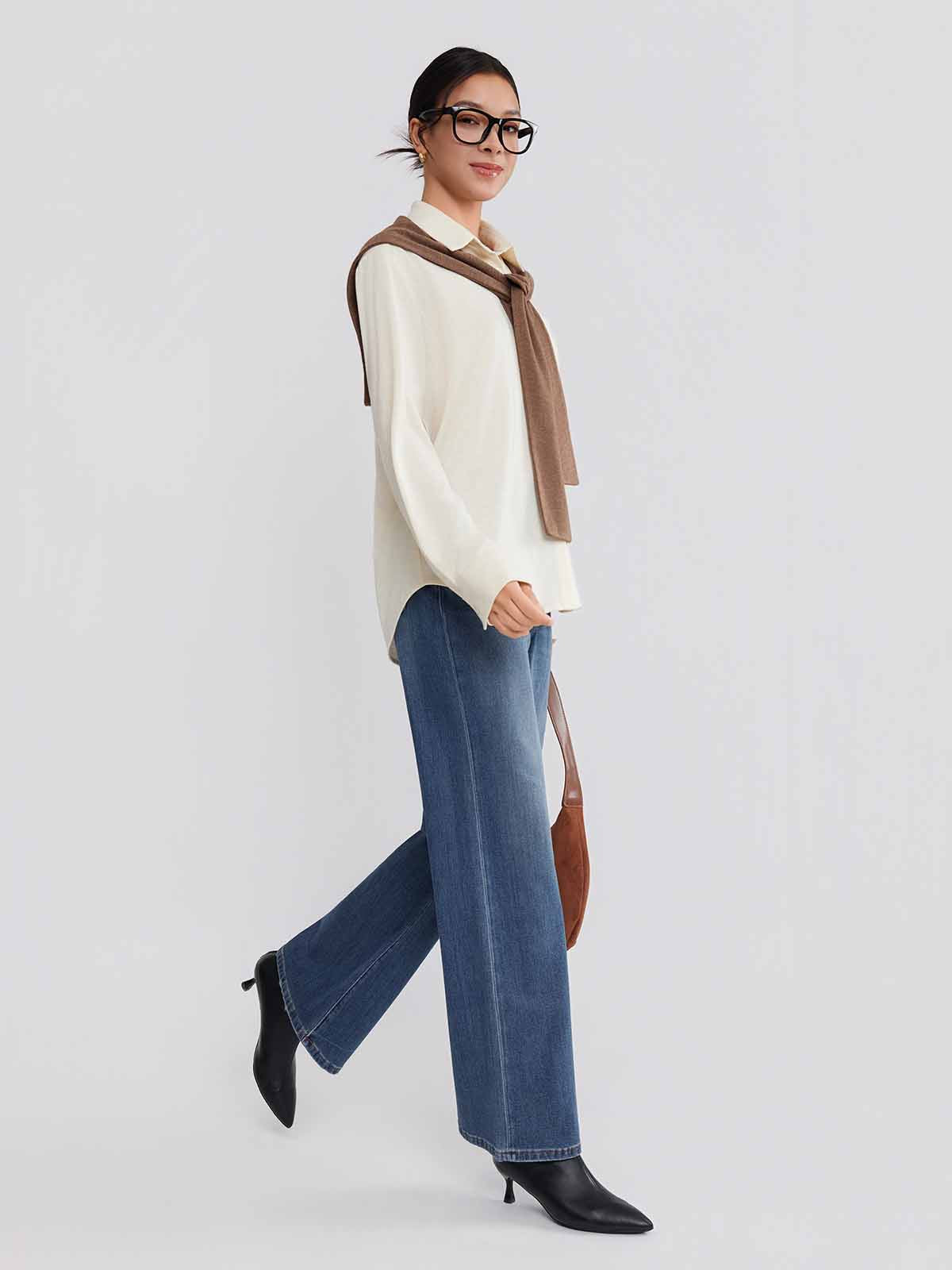 ASOBIO Wool-Blend Shirt with Shoulder Panel