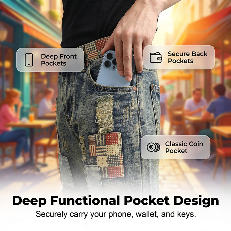 🔥 Men’s Ripped Denim Shorts – Patchwork Design for Street Style Edge 👖✨