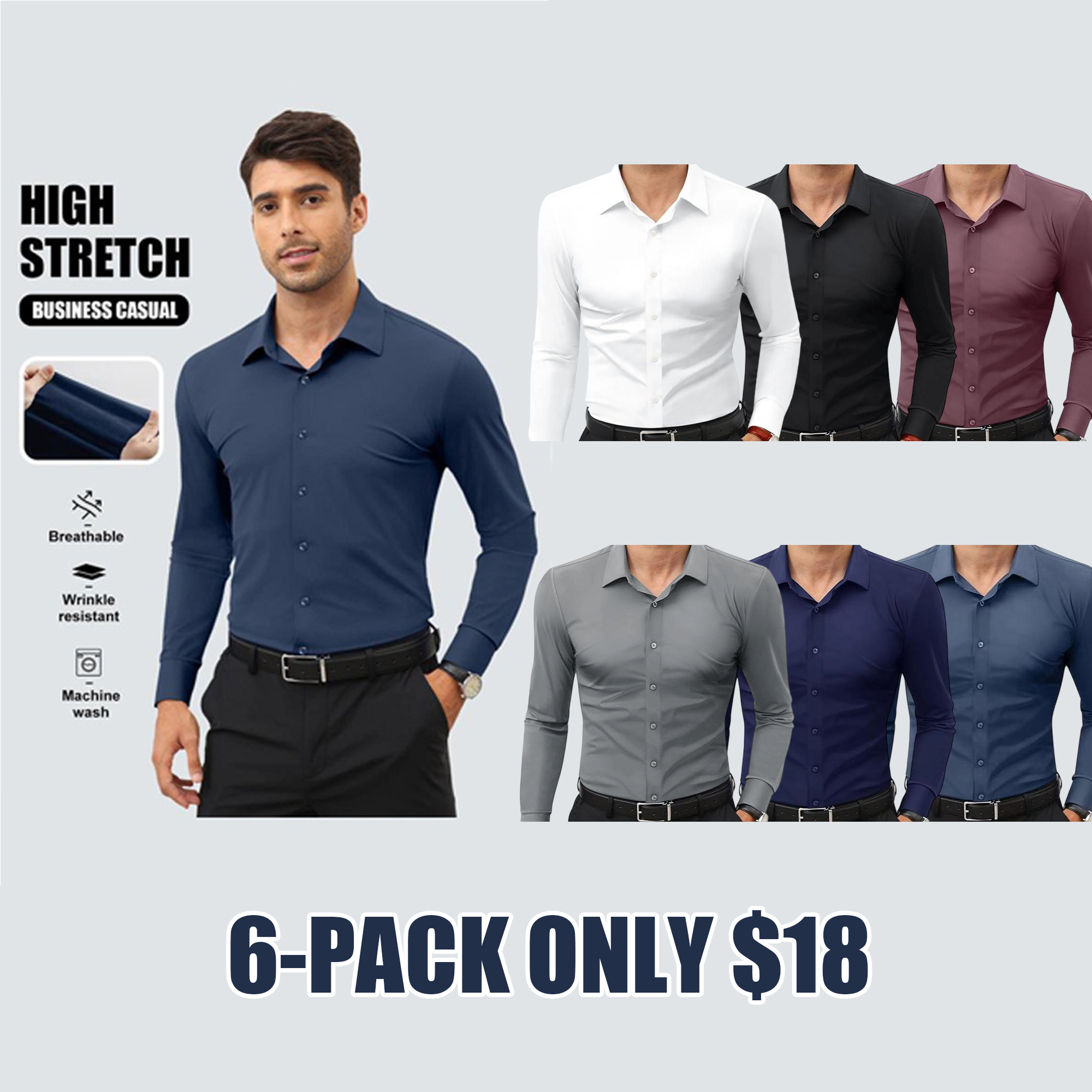 Men’s Stretch Slim-Fit Long Sleeve Dress Shirt