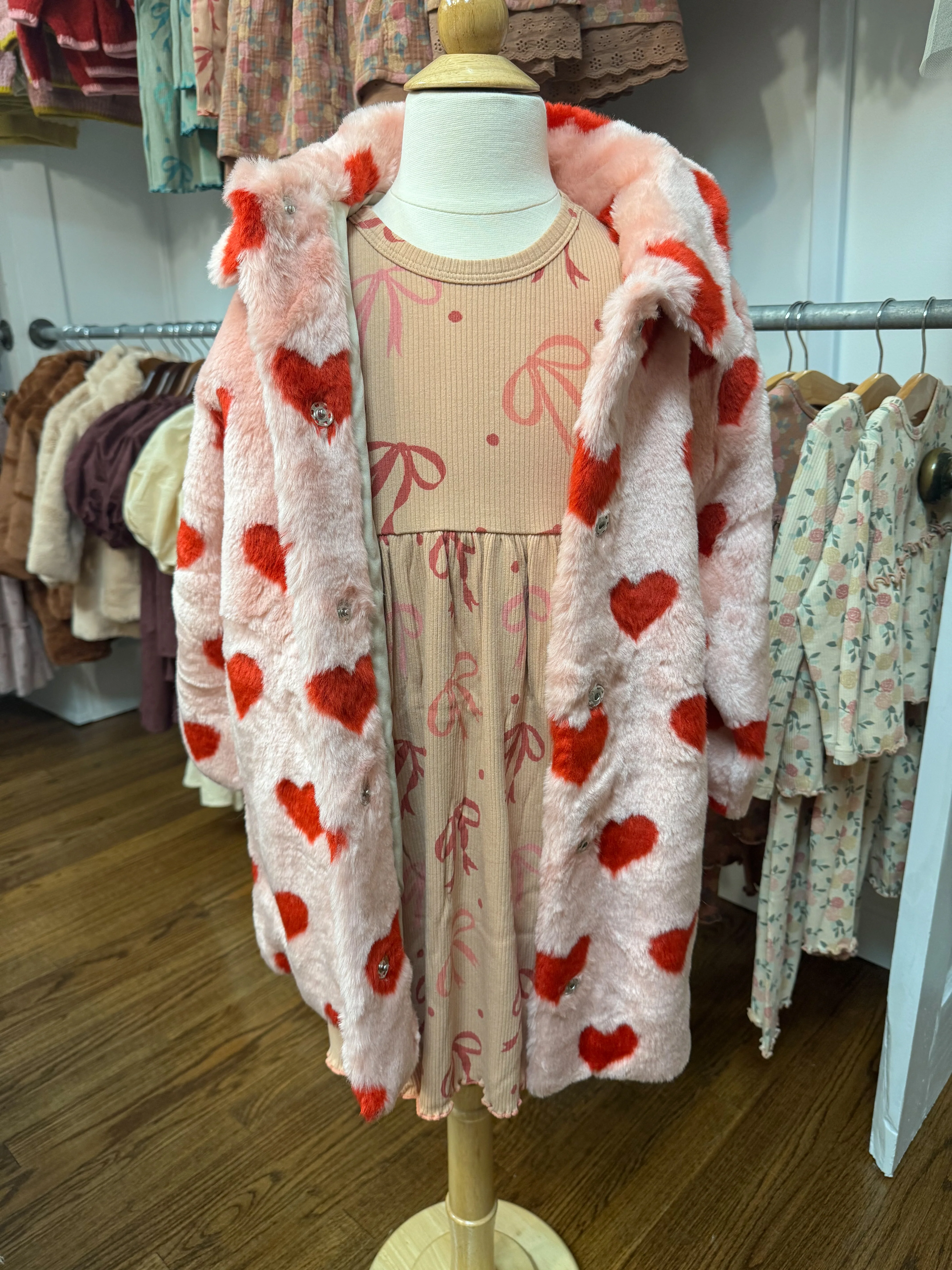 Rib Long Sleeve Dress: Pink Bows